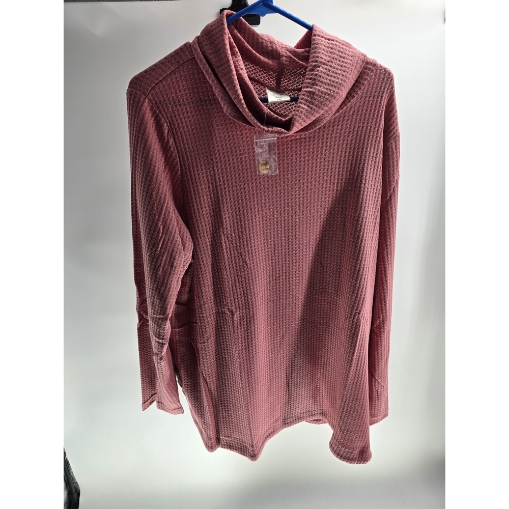 Blair Womens 2XL Rose Pink Waffle‎ Knit Cowl Neck Tunic Side Button B34683